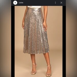 Lulu's rose gold Sequin Pleated Midi Skirt